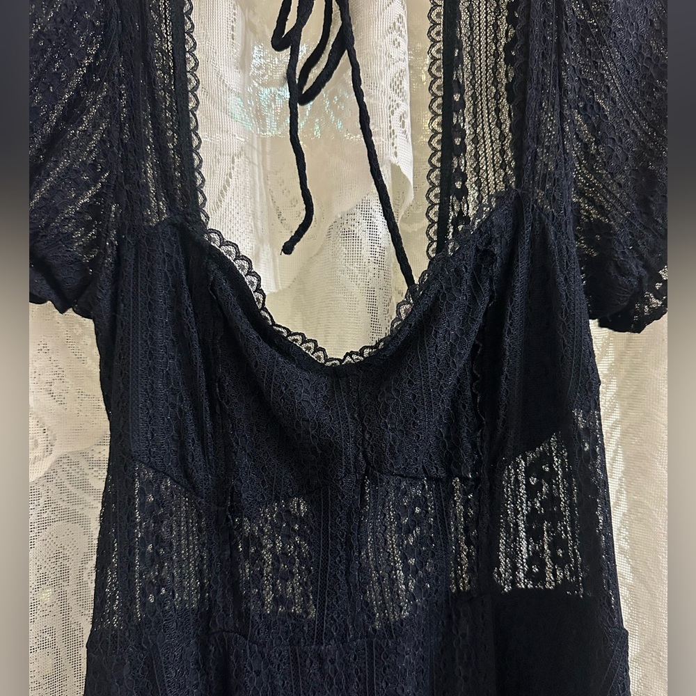 Urban Outfitters Lacy Little Black Baby Doll Dress Size Medium - Picture 3 of 6